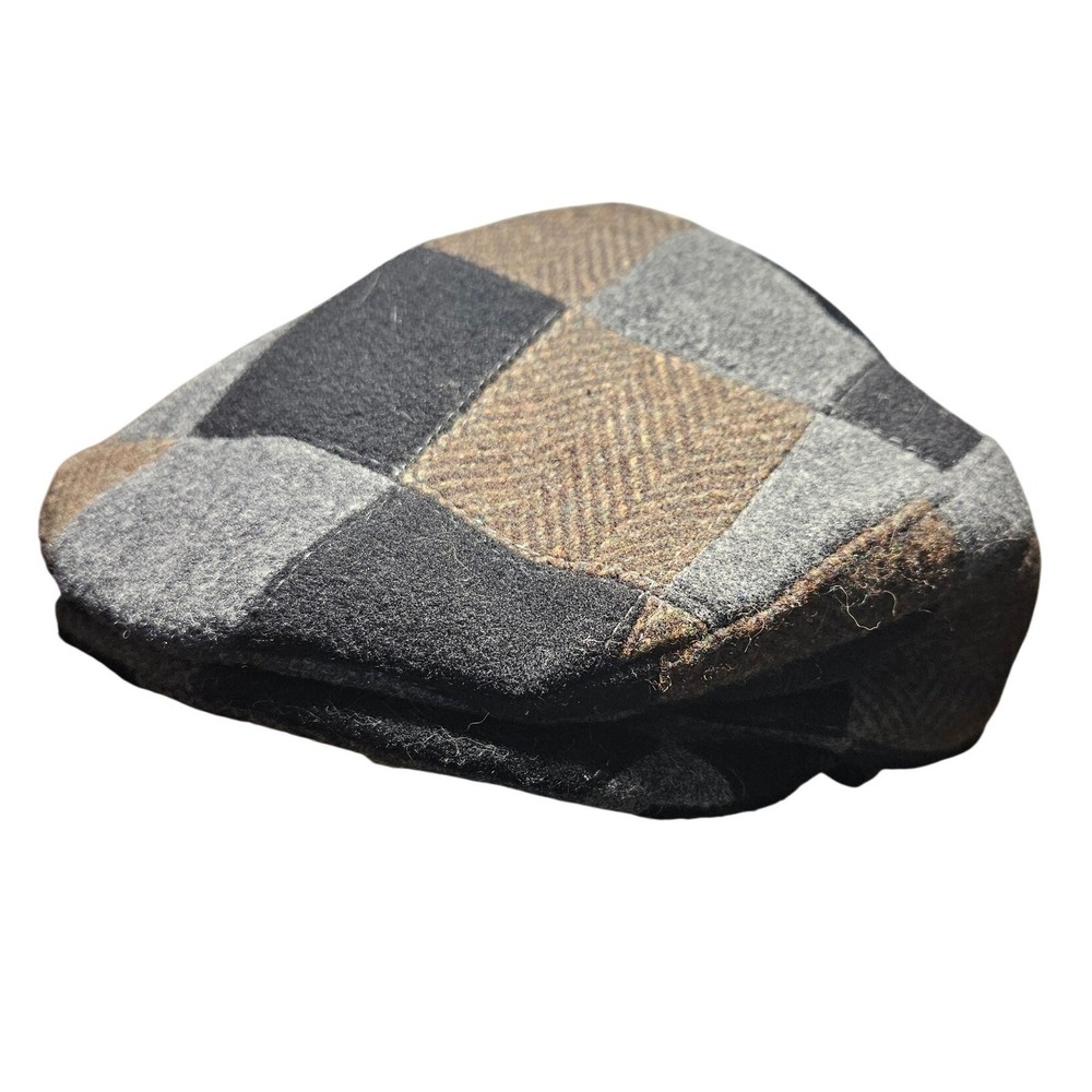 Pendleton 100% Pure Wool Flat Cap XL Patchwork Tweed Newsboy Hat USA Vintage